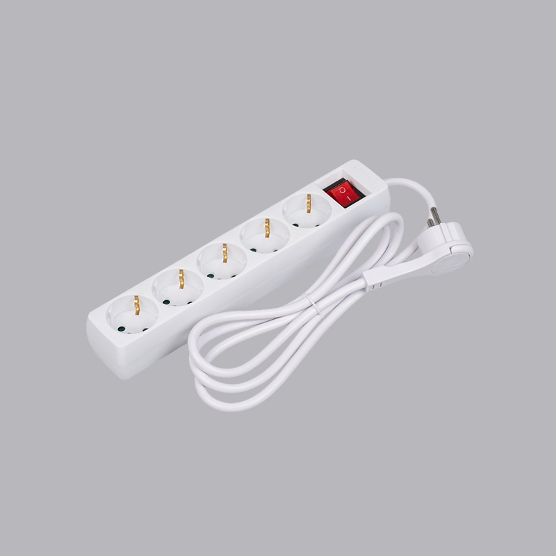 LOB-05KL نوار برق 5 طرفه مستطیلی شکل آلمانی با حلقه کشش و سوئیچ چند سوکت
