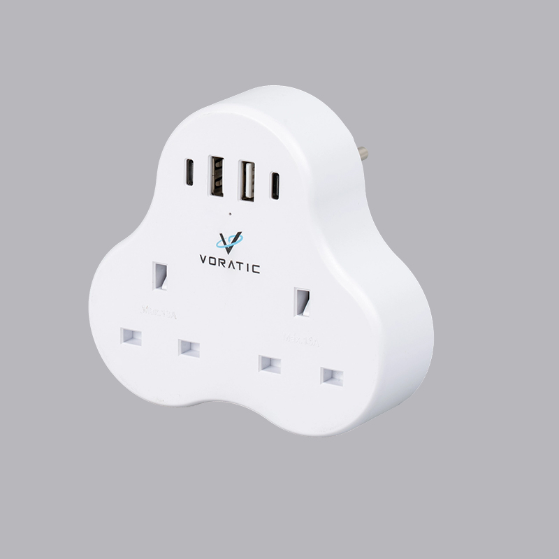 VT-923-DE UK به آلمان، 2 سوکت، 2 پورت USB، آداپتور 2 پورت TypeC