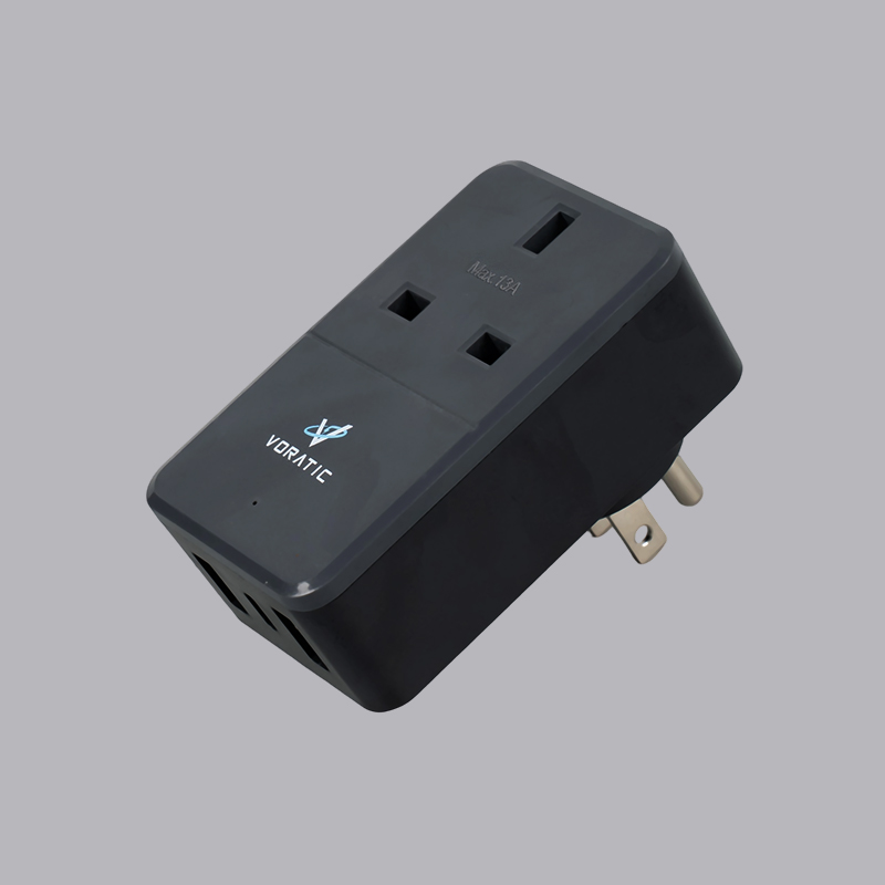VT-926-US انگلستان به ایالات متحده آمریکا، 1 سوکت، 2 پورت USB، آداپتور 1 پورت TypeC