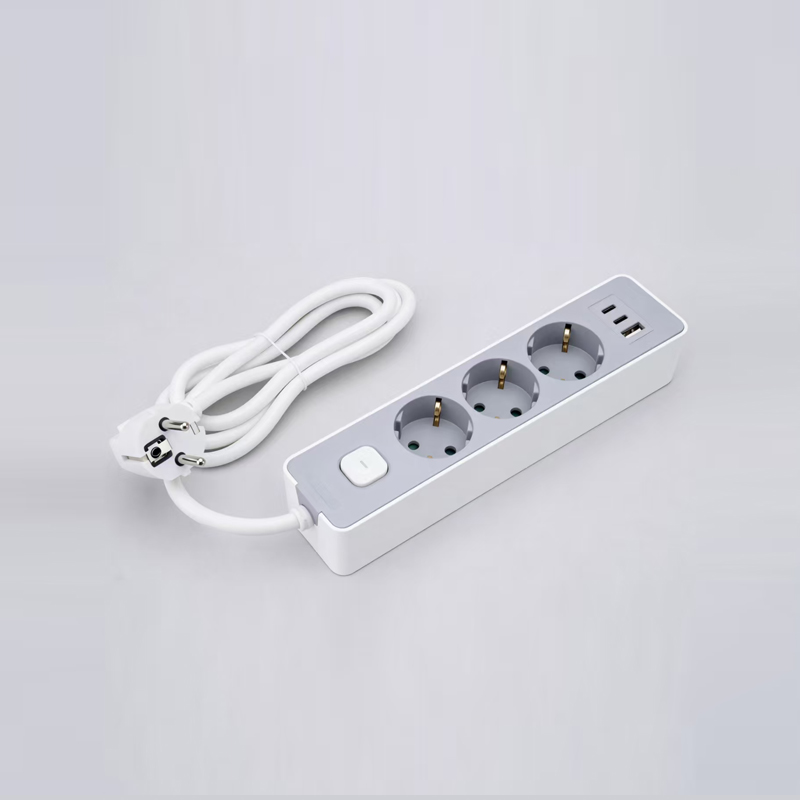 LOB-03K-AC نوع آلمانی 3 پریز برق با سوئیچ، شارژر سریع PD، 1 پورت USB-A و 2 پورت Type-C چند سوکت